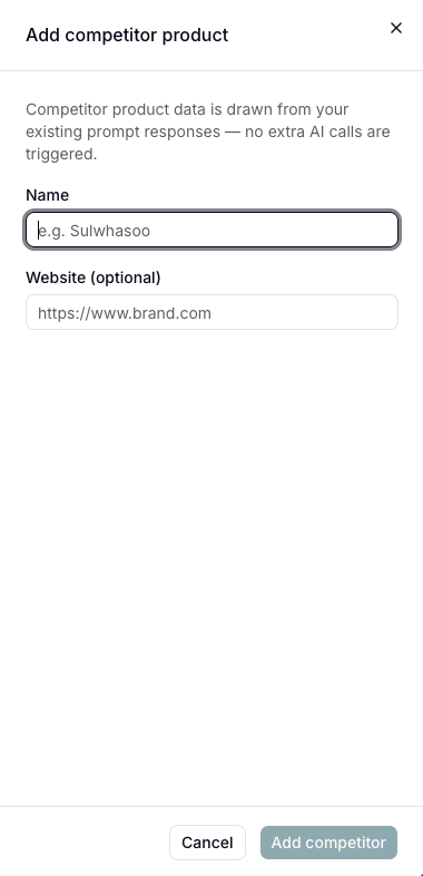 Add competitor product panel for benchmarking analysis