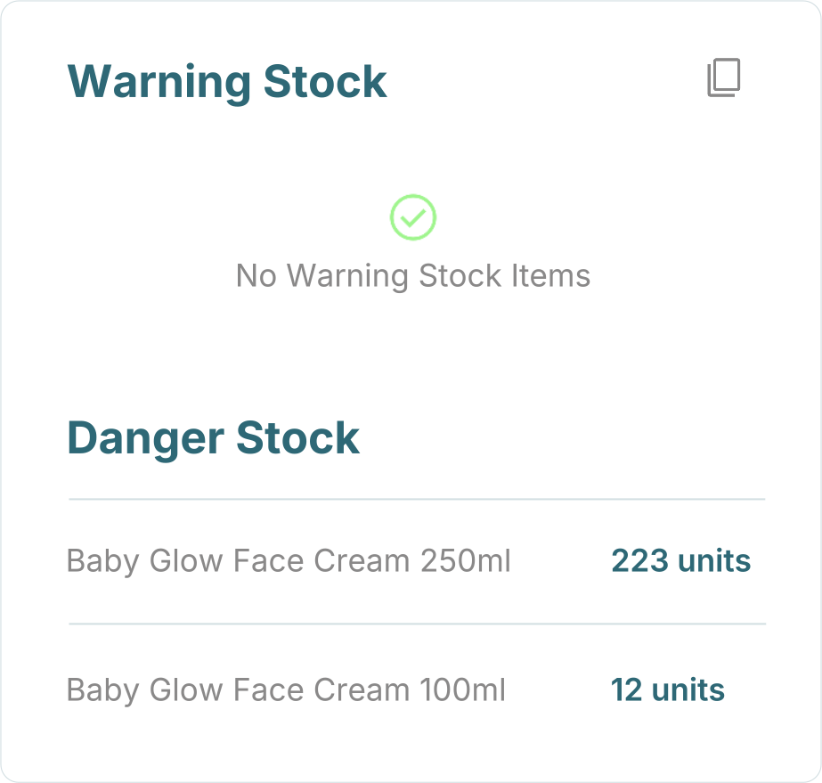 Warning stock dashboard card