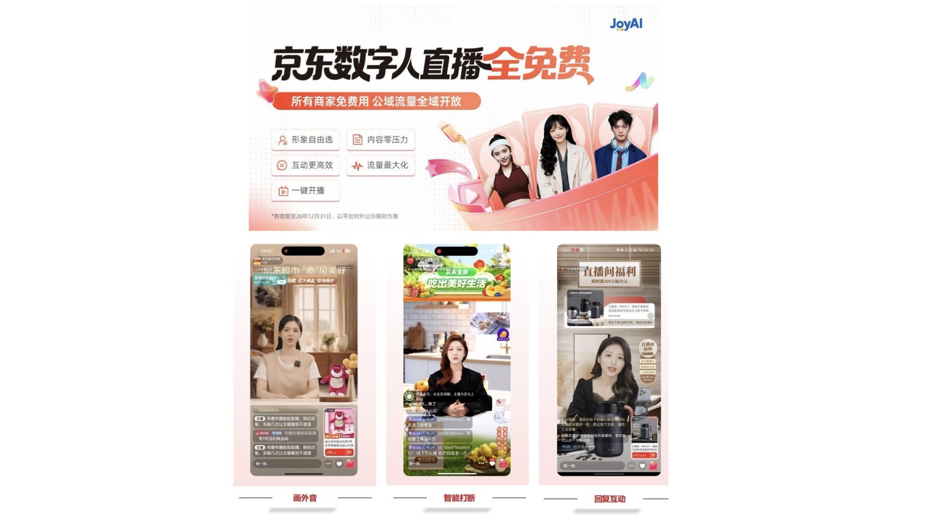 JD JoyAI digital-human livestreaming tools and presenter examples