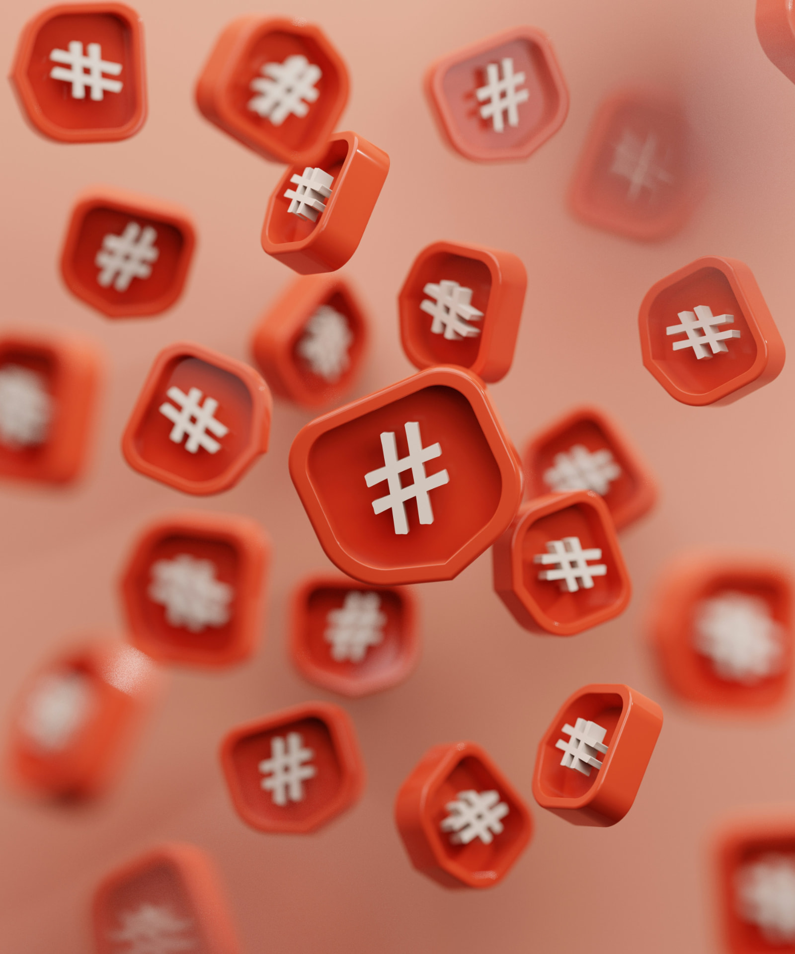 Floating red hashtag symbols representing social media discovery